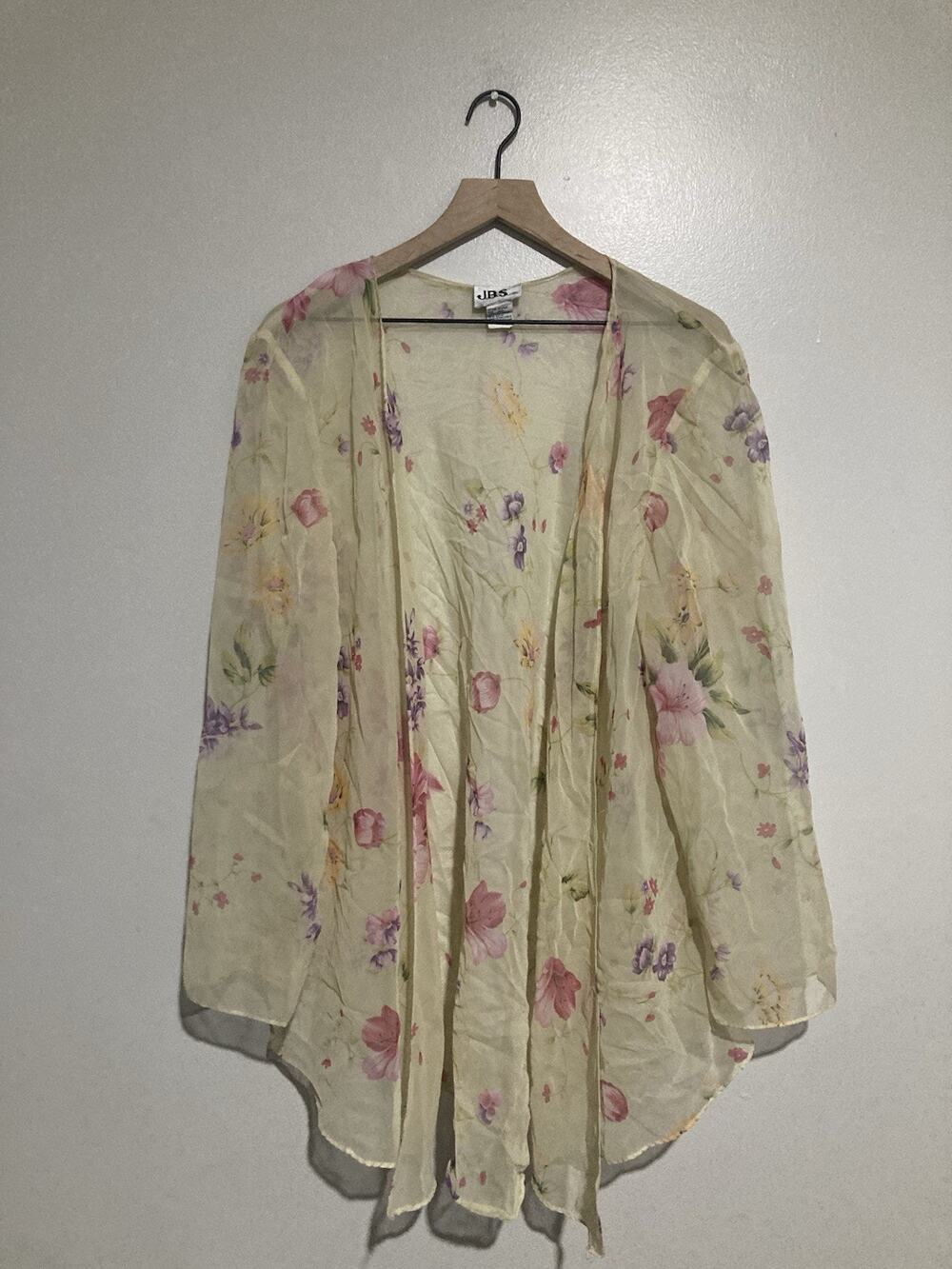 JBS Ltd Women Floral Rose Sheer Duster Cardigan Yellow Pink Plus Size 16W Sunny